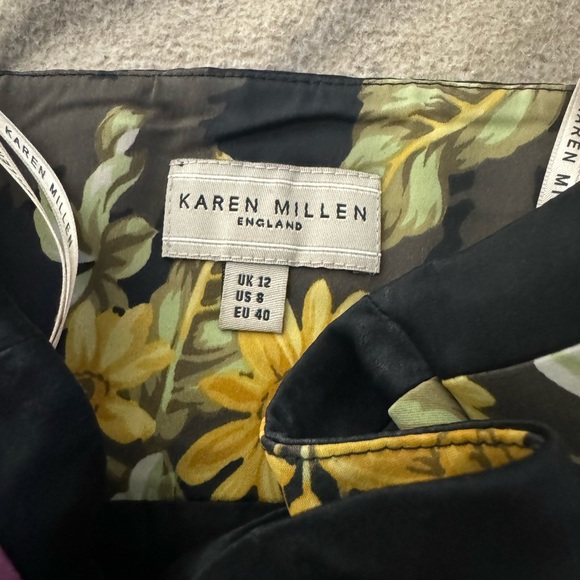 Karen Millen Floral Jacquard Paneled Purple Yellow Top Size 8 Crop Top - Picture 3 of 9